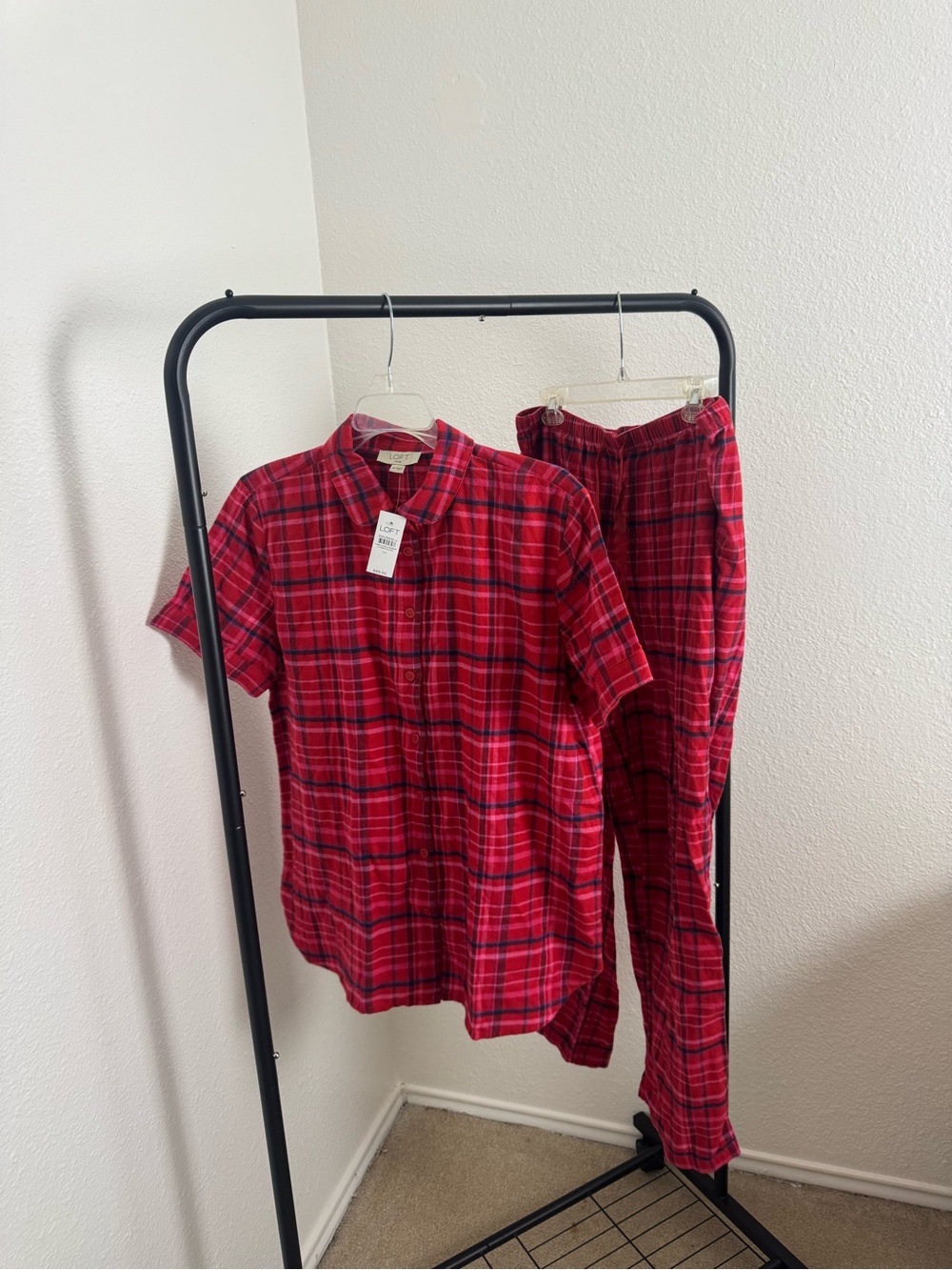 LOFT Red Plaid Short Sleeve Pajama Set